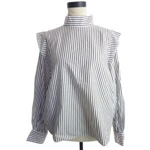 NWT Everlane 12 Wing Shoulder Mockneck Top Striped Brown White Blouse